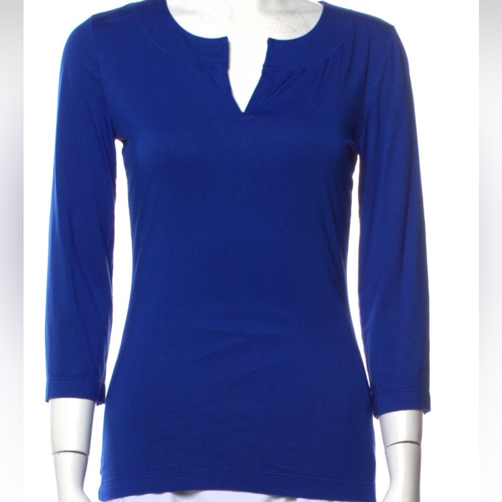 St . John Royal blue T-Shirt blouse 3/4 sleeves P XS